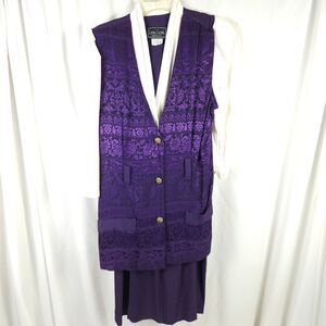 VTG Leni Leni Womens Size 14 Purple Floral 2-Piece Belted Skirt Suit Made In USA